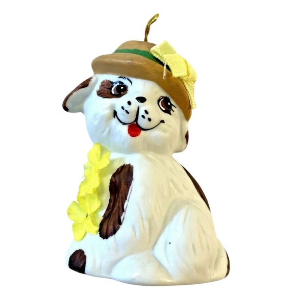 Vintage Giftco Porcelian Smiling Puppy Hanging Bell Christmas Ornament - Picture 1 of 8